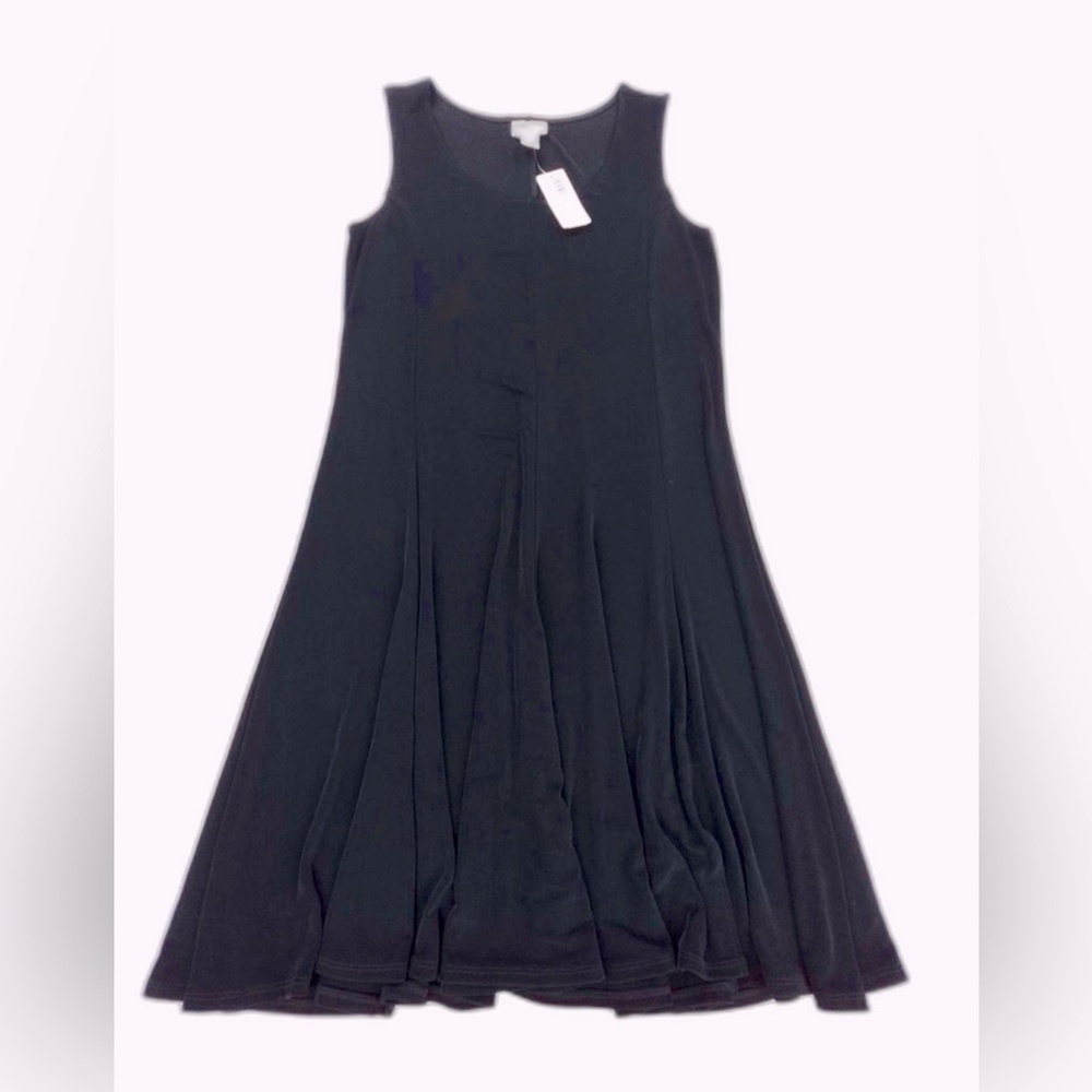 NWT Chicos Travelers Knit Classic Midi Dress Black Essential Coastal Lagenlook